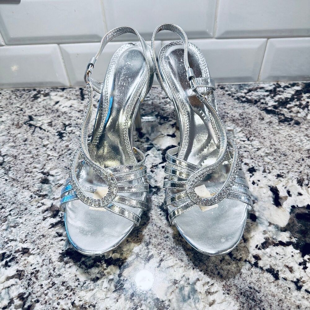 Silver Heels with Rhinestones Size 10